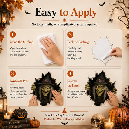 ⏳ Last Day 49% OFF – 🧙‍♀️ Halloween Witch Break-In 3D Wall Decal | Realistic Cracked-Wall Illusion with Reaching Hands, Dramatic Witch Artwork & Easy Peel-and-Stick Design 🎃✨