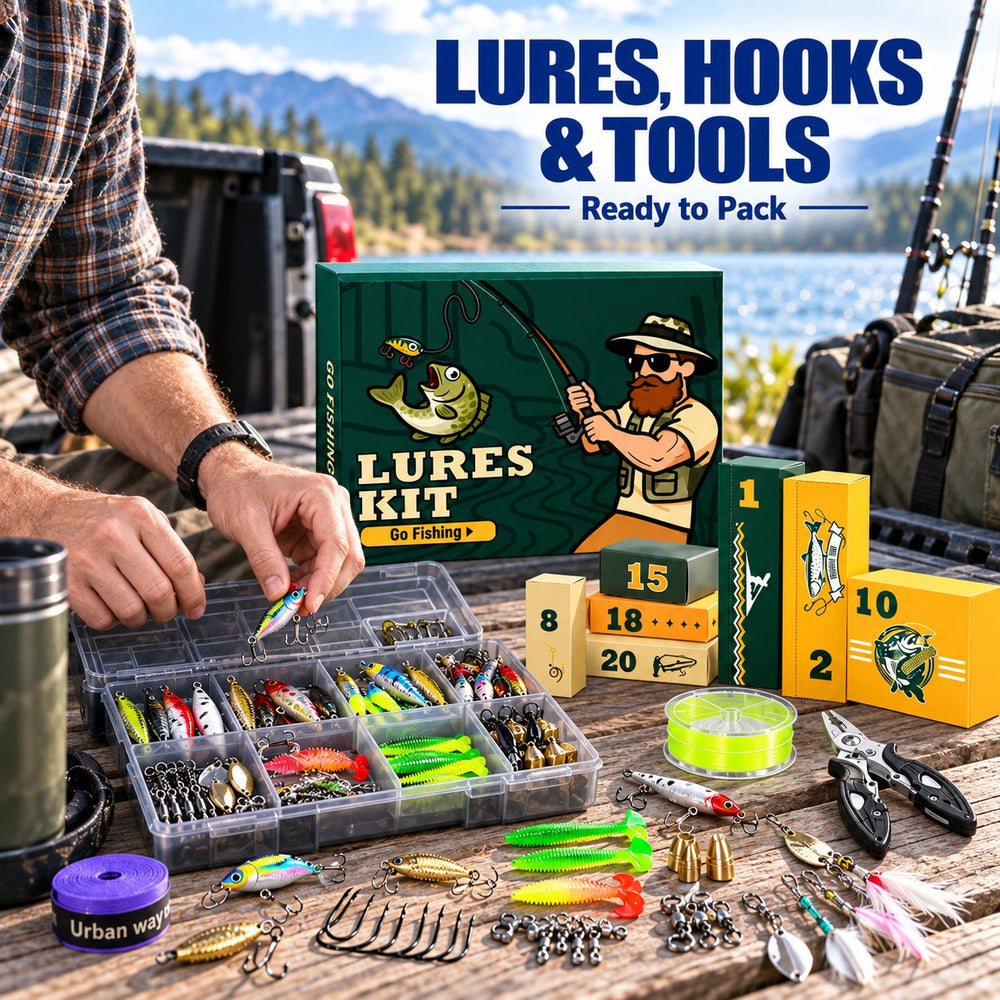 Fishing lures hooks and tools from the advent calendar