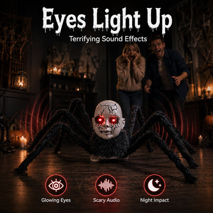 🕷️ Sound-Activated Crawling Baby-Face Spider Halloween Decor 🎃