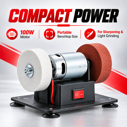 100W Mini Bench Grinder – Variable Speed & Dual Grinding Wheels for Sharpening, Deburring and DIY Projects