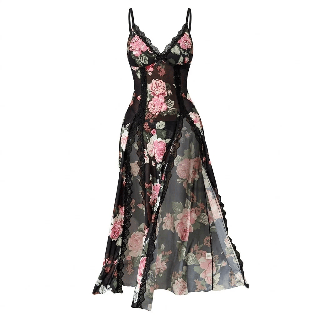 🔥Last Day 49% OFF - Sheer Floral Rose Print Maxi Dress 🎁Buy 2 Free Shipping
