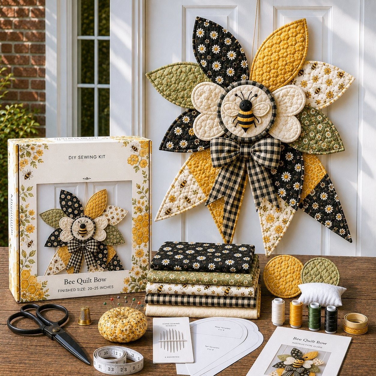⏳ Last Day 49% OFF – 🎀 Beginner-Friendly Oversized Quilted Bow Sewing Kit | Coordinated Printed Fabrics, Batting, Pre-Designed Templates & Complete Supplies for a Full 23–25 in 3D Statement Bow ✨