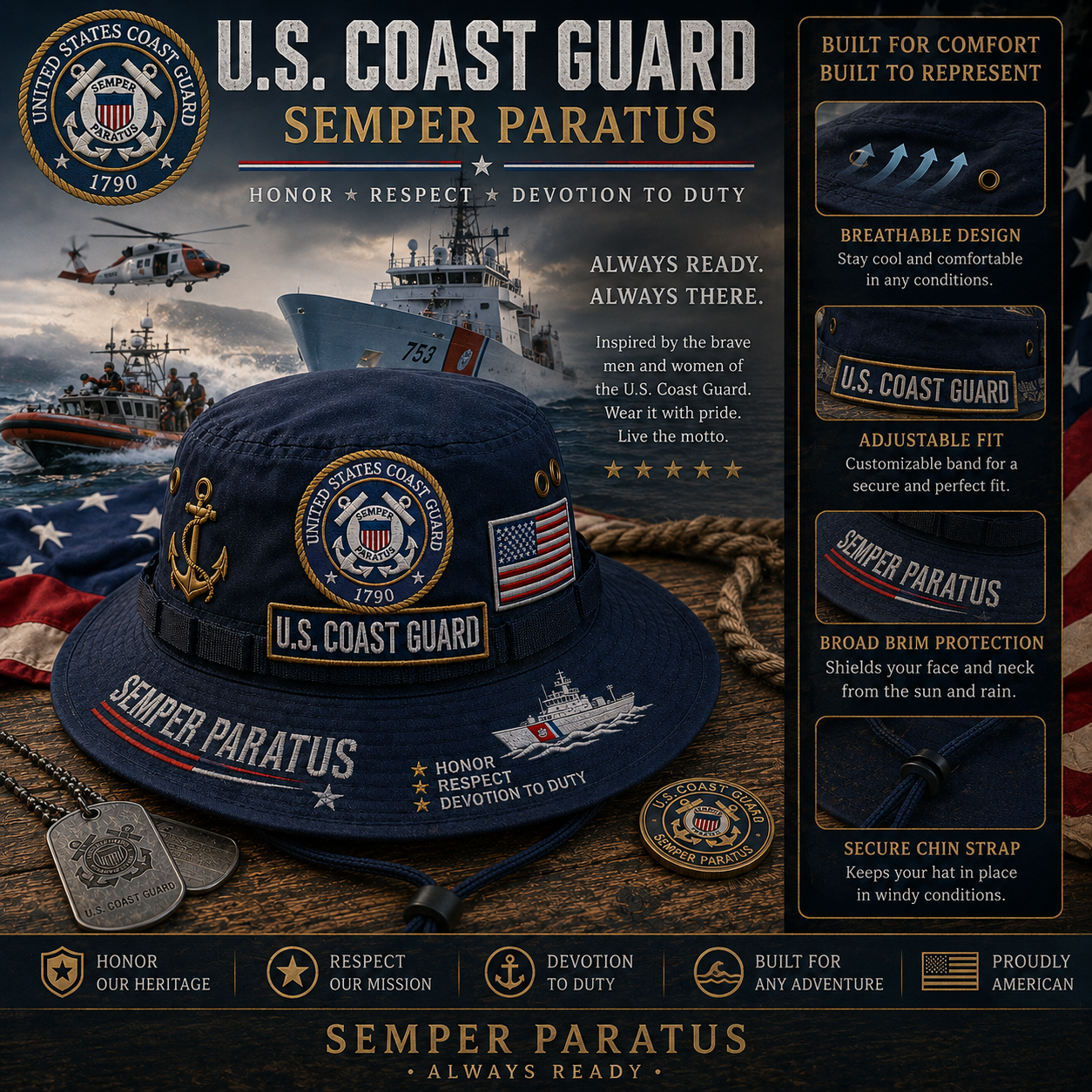 ⚓Last Day Promo: 49% OFF 🌊U.S. Coast Guard Semper Paratus Tribute Boonie Hat