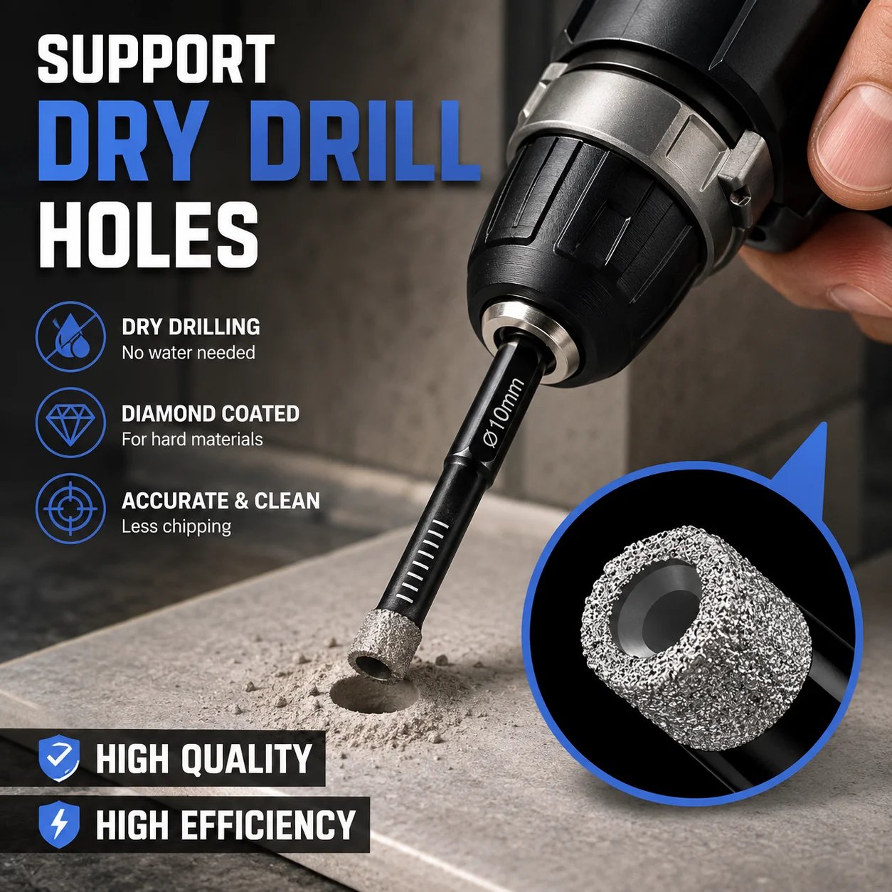 🔥⚡️6 Pcs Diamond Drill Bits Set, 1/4 5/6 3/8 1/2 Inch Brazed Diamond Drill Bits for Precision Drilling in Tile Ceramic Glass Granite Marble Masonry