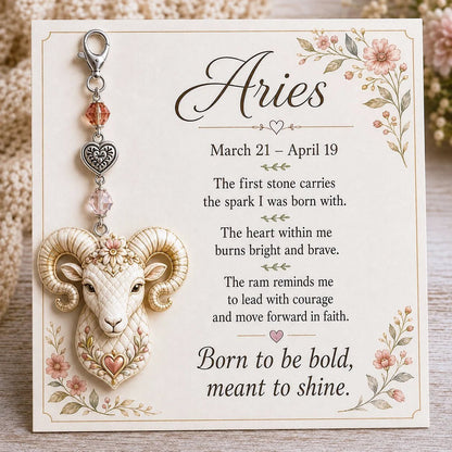 Zodiac Birthstone-Inspired Charm Keychain & Affirmation Card