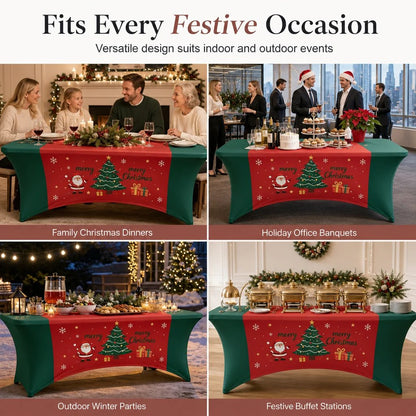Christmas Stretch Fitted Table Cover for Rectangular Tables