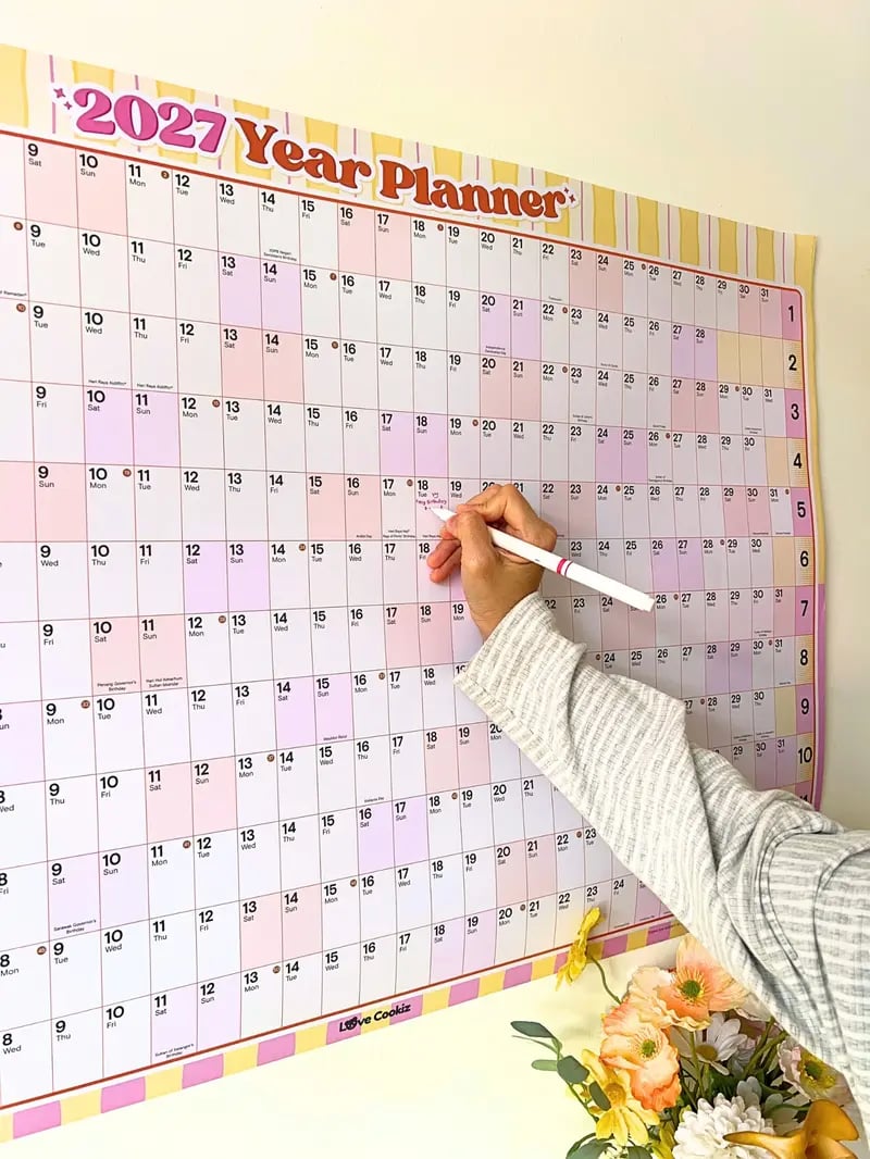 📅✨ 2027 Extra-Large Full Year Wall Planner – 90 × 60 cm | 140gsm Thick Matte Paper | 12-Month Year-at-a-Glance Calendar🏃