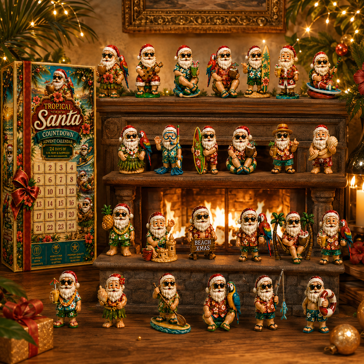 ✨24-Day Christmas Countdown Advent Calendar –Beach-vacation Santa Claus