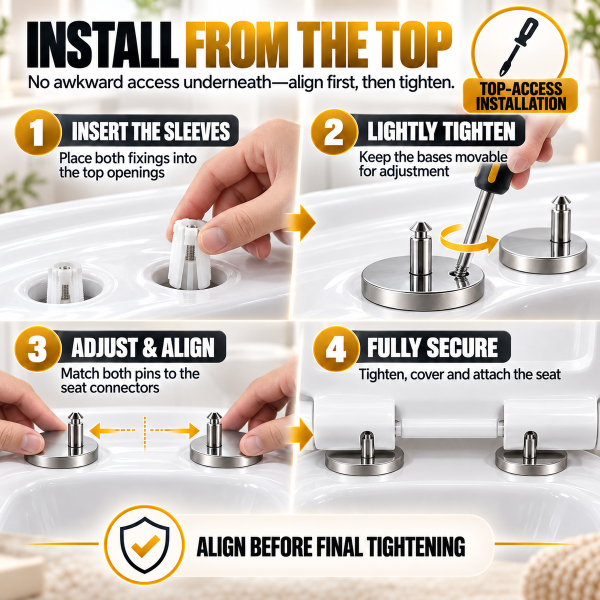Top-Fix Toilet Seat Hinge Replacement Kit – 2-Pair Anti-Wobble Set