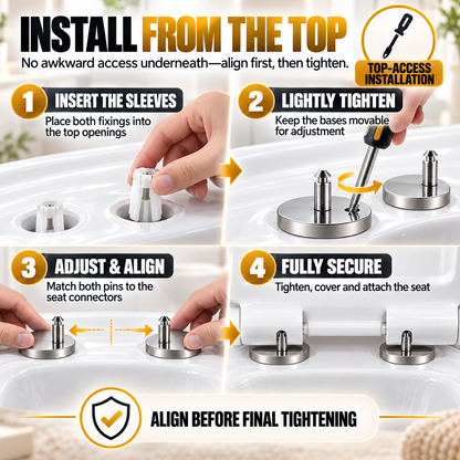 Top-Fix Toilet Seat Hinge Replacement Kit – 2-Pair Anti-Wobble Set