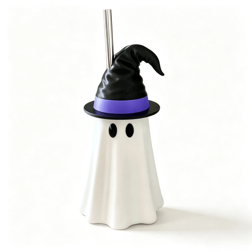 👻 Halloween Ghost Witch Hat Cup – Spooky Drink Bottle Holder with Straw 🎃