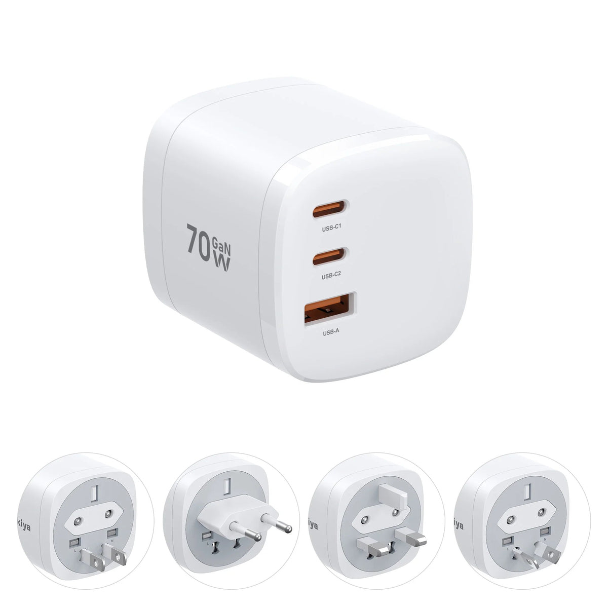 70W GaN Travel Charger – 4-in-1 Rotating US/EU/UK/AU Plug