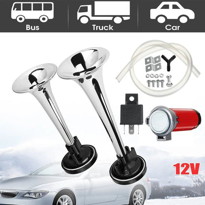🎉📯49% OFF! 🚗 Universal Dual Trumpet Air Horn Kit – 135dB, 12V, Complete Installation Kit 🔊