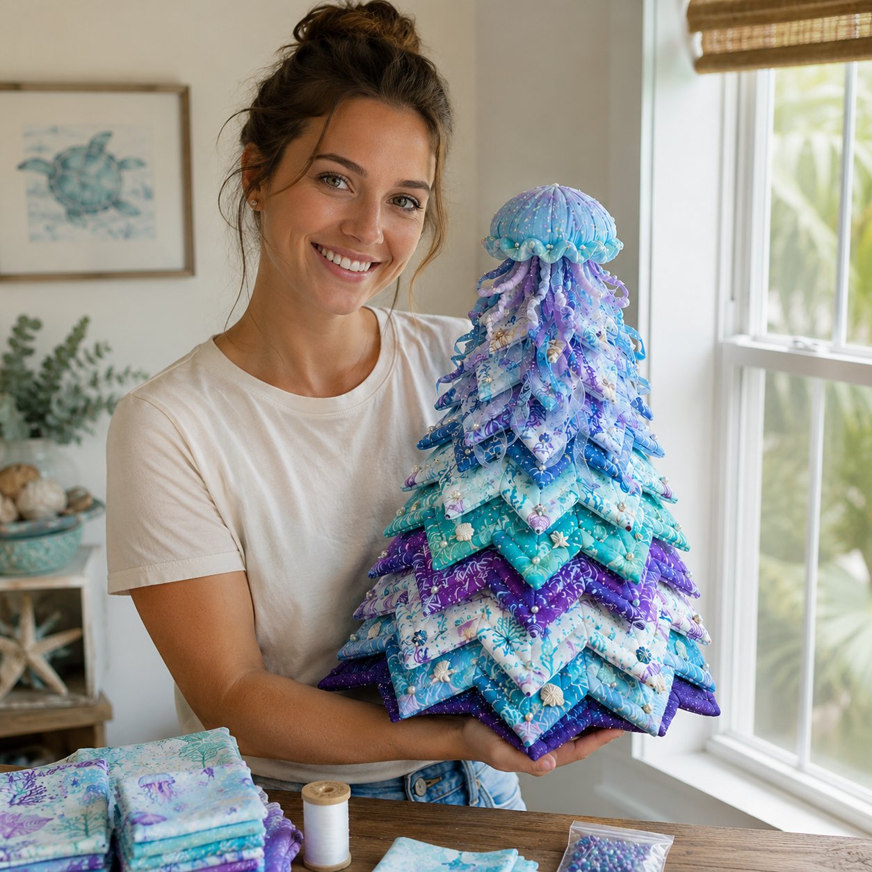🔥 LAST DAY 49% OFF – 🌊 Ocean Dreams Layered Fabric Tree Craft Kit | Create a Freestanding Coastal Centerpiece with Coordinated Fabrics & Marine Topper 🐚✨