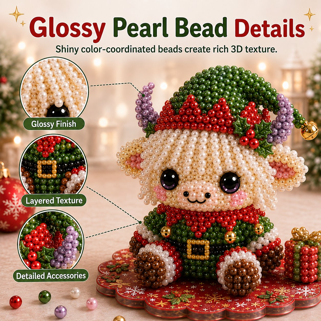 ⏳ Last Day 49% OFF – 🎄Beginner-Friendly Christmas Highland Cow 3D Pearl Bead DIY Kit | Complete Kit with All Tools & Step-by-Step Guide Included 💕