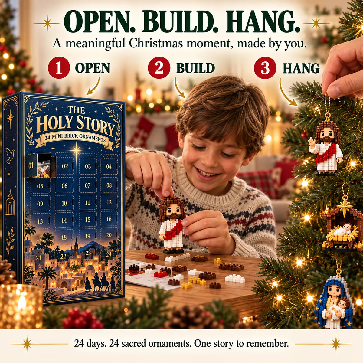 ⏳ Last Day 49% OFF – ✝️ 24-Day Holy Story Mini Brick Advent Calendar | 24 Faith-Inspired Christmas Ornament Builds 🎄