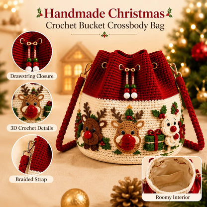 🎄Christmas Crochet Bucket Crossbody Bag 🎅 Festive Holiday Women Handbag Gift