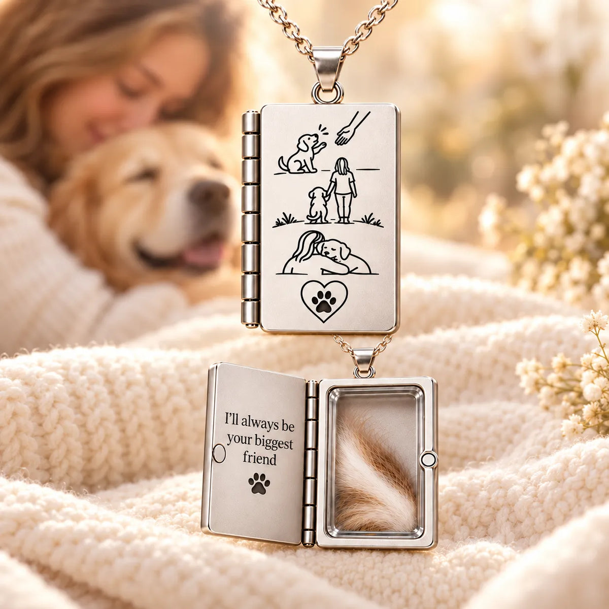 🐾Always Beside Me💕 – Pet Fur Keepsake Storybook Necklace