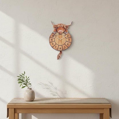 Swinging Tail Highland Cow Wall Clock
