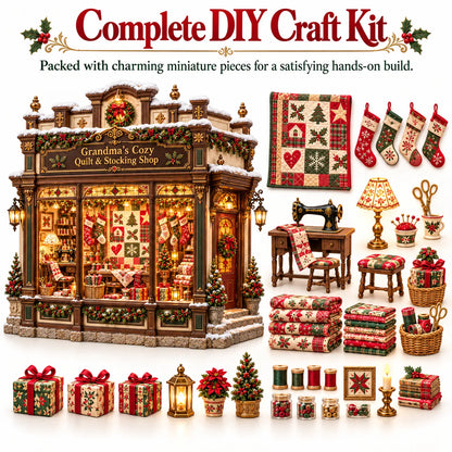 🧵 Grandma’s Cozy Quilt Shop DIY Kit 🎄 | Light-Up Christmas Miniature | Build Your Own Holiday Tradition