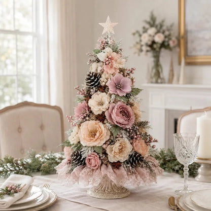 🌸🎄Blush Bloom Pre-Lit Floral Christmas Tree