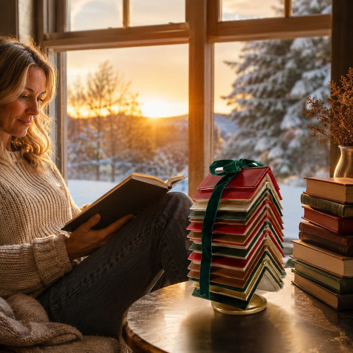 Stacked Book Christmas Tree with Ribbon