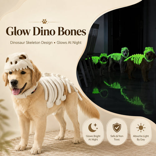 🦖 Glow In Dark Dinosaur Skeleton Dog Costume