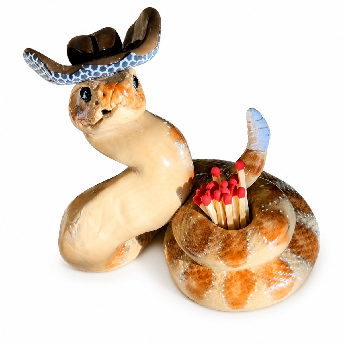 Cowboy Rattlesnake Ceramic Match Holder with Striker 🤠🐍