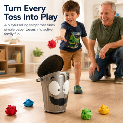 Rolling Cartoon Trash Can Toss Game