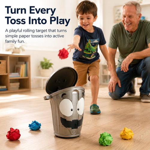 Rolling Cartoon Trash Can Toss Game