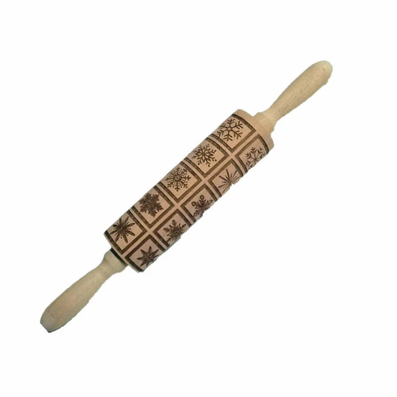 Stamp Cookies Instantly! No-Stick Engraved Beech Rolling Pin