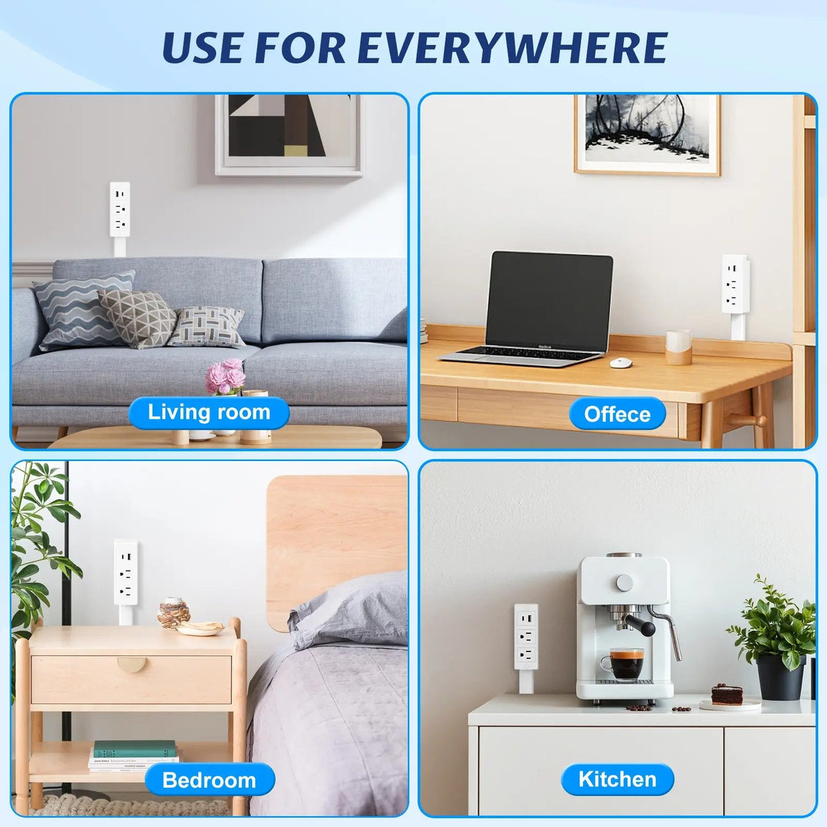 Flexible Outlet Extender with USB-C and USB-A, Rotating Plug, Power Adapter for Behind Furniture Access