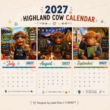 🐮 2027 Funny Highland Cow Wall Calendar | 12 Seasonal Cow Adventures with A4 Monthly Planning Pages for Home, Office & Gifts 📅✨
