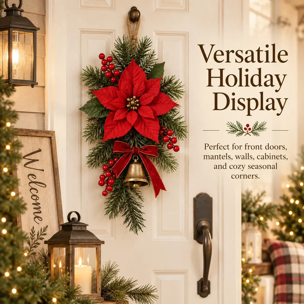 🔥🎁Classic Red Poinsettia Christmas Door Swag