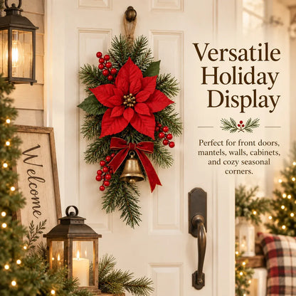 🔥🎁Classic Red Poinsettia Christmas Door Swag