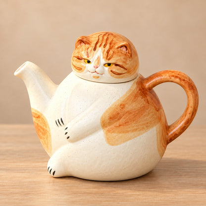 Handcrafted Calico Cat Teapot & Cup Set