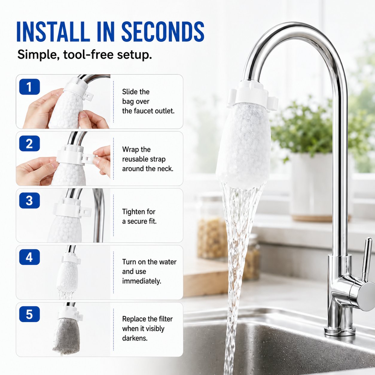 🚰 100 Pack Faucet Filter Bags – Cleaner Water, Less Splash, No Tools Needed