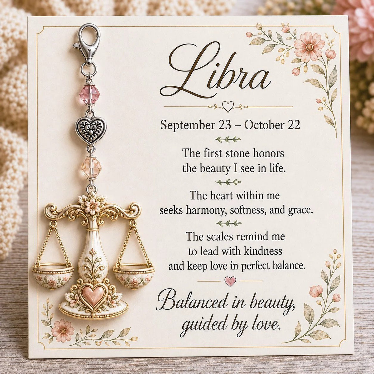 Zodiac Birthstone-Inspired Charm Keychain & Affirmation Card