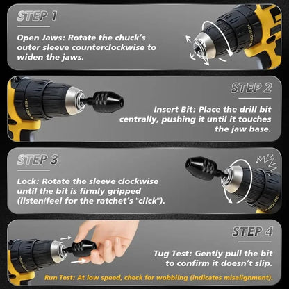 2-Piece Keyless Drill Chuck Adapter Set – 1/4′′ Hex Quick Change (0.3-8mm) for Impact Drivers & Power Tools