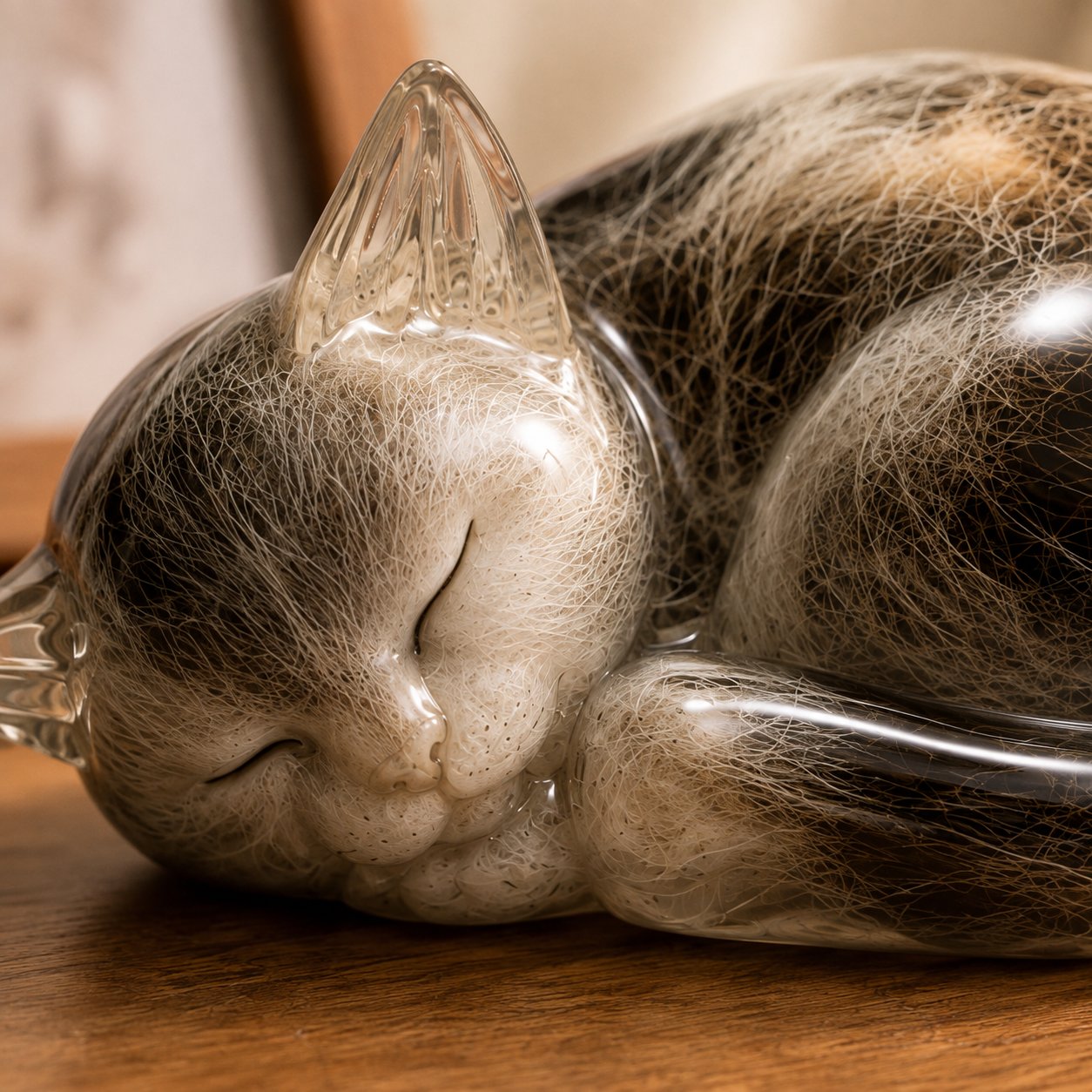 Sleeping Cat Pet Memorial Fur Keepsake — Keep a Real Part of Them Close