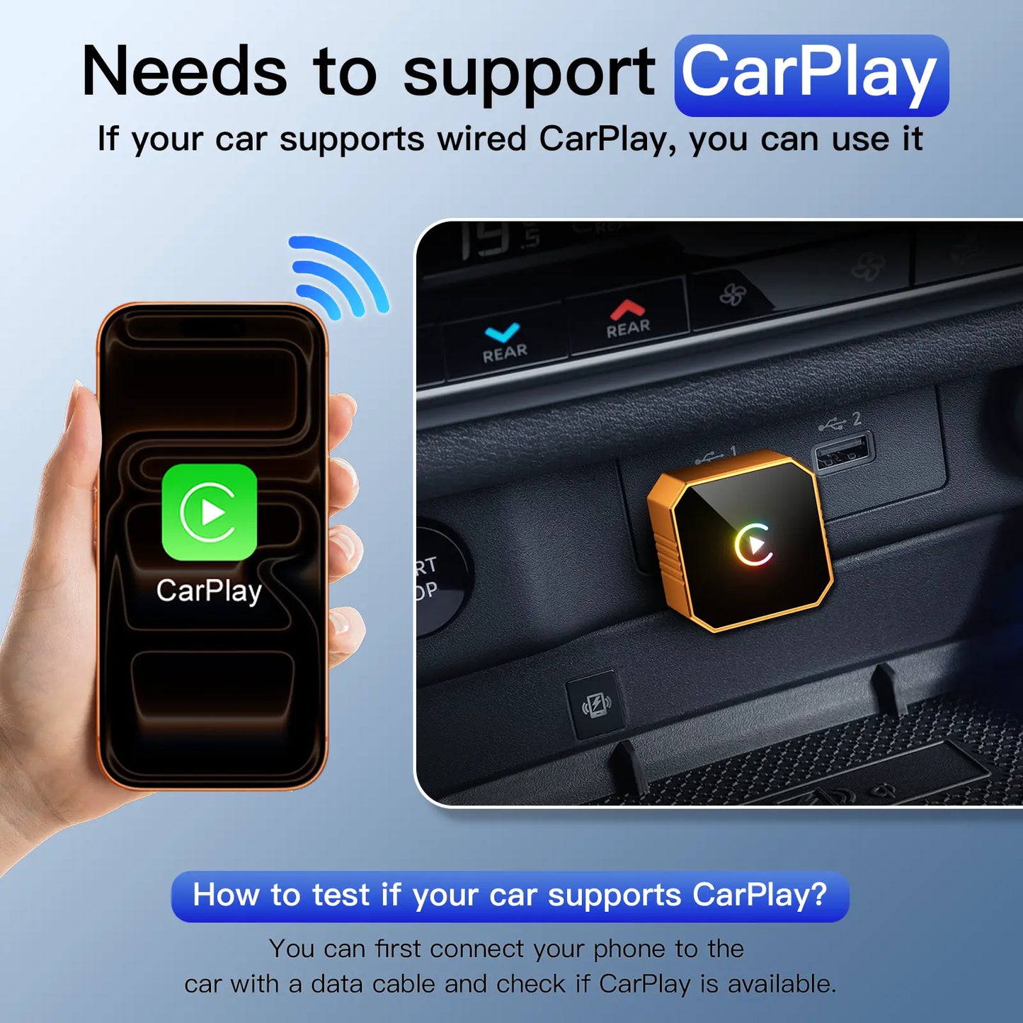 🚘2 in 1 Wireless CarPlay Adapter, Plug & Play, Fast Auto Connection, Compatible with Factory CarPlay Cars 2016+