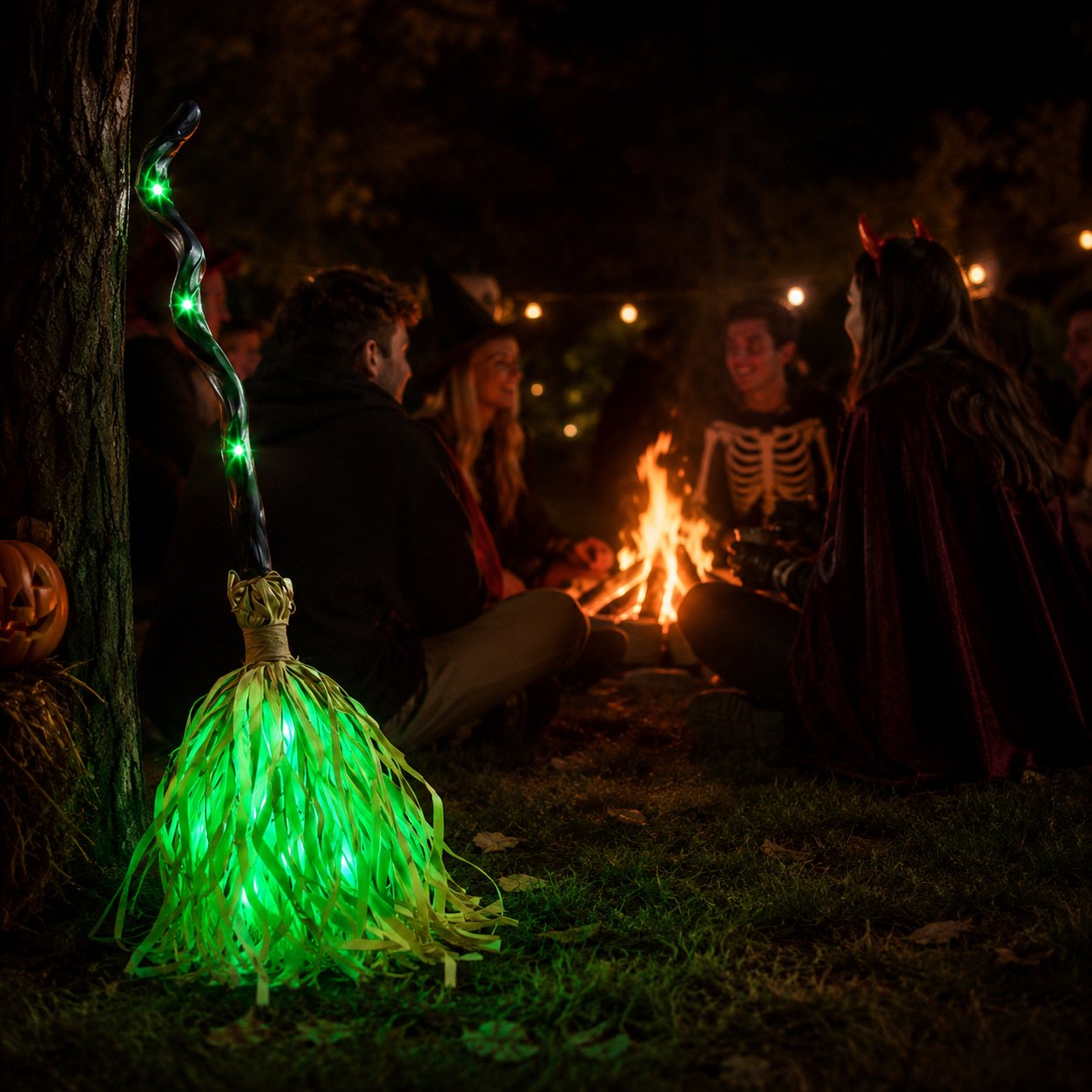 Animated Moving Witch Broom, Light‐Sound‐Motion Halloween Prop to Boost Thrill for Your Indoor & Outdoor Party Decor