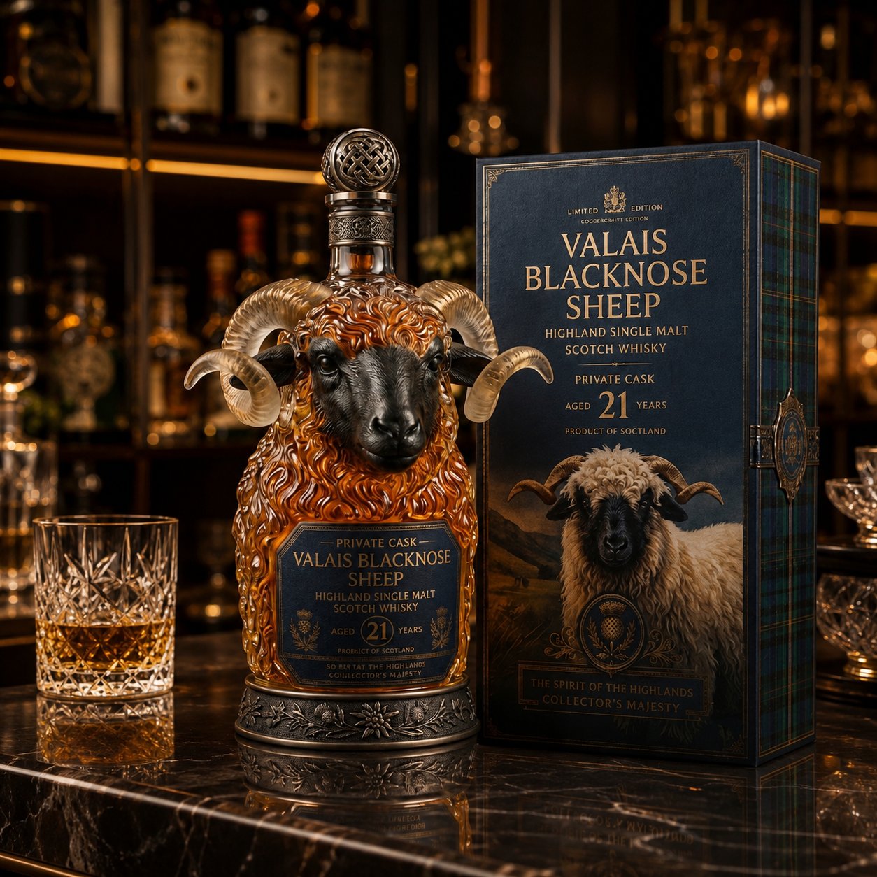 Valais Blacknose Sheep 21-Year-Old Private Cask: Highland Single Malt Scotch Whisky, Limited Edition Collector's Bottle & Gift Box