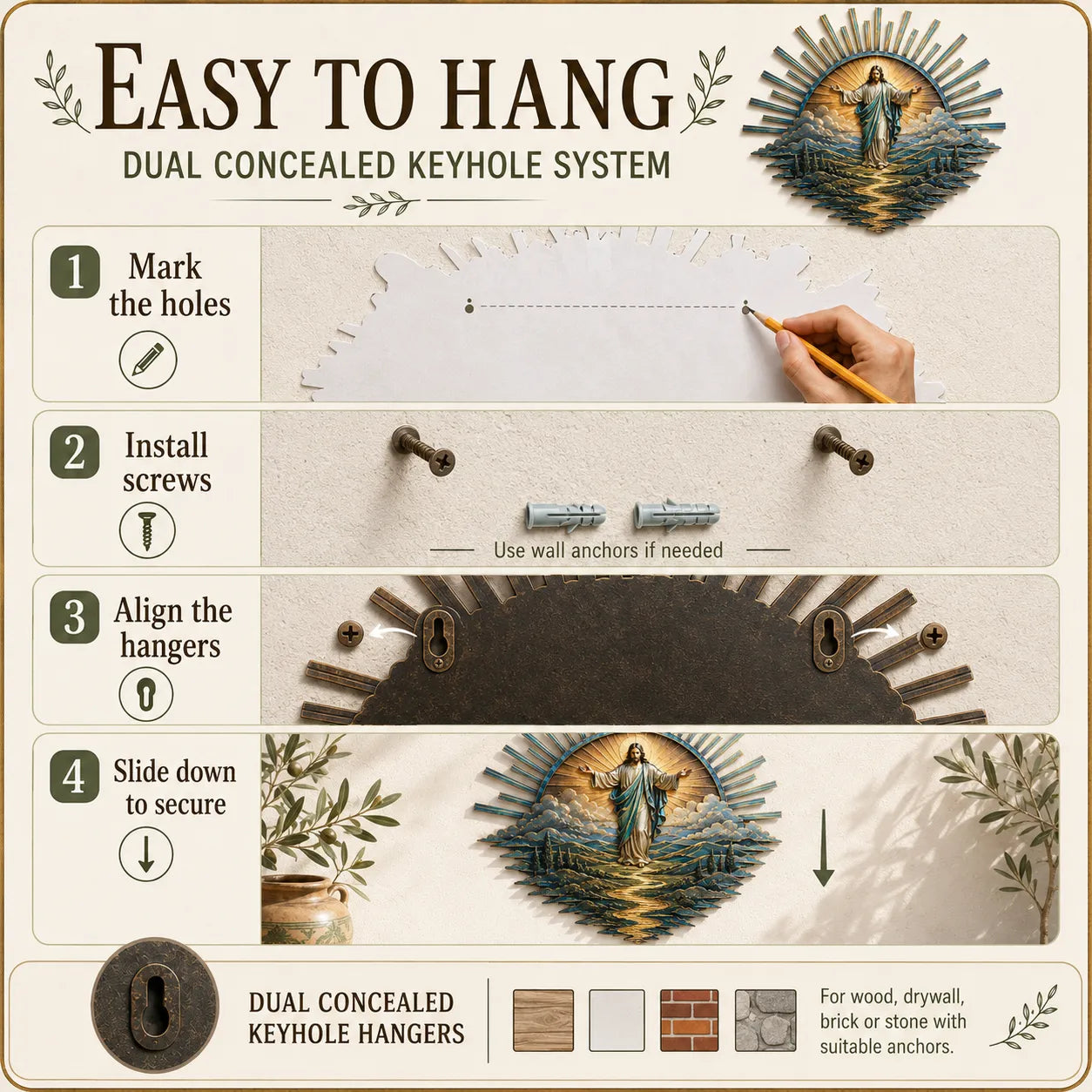 ⏳ Last Day 49% OFF – ✝️ Jesus Metal Wall Art Collection | Layered Christ Artwork with Radiant Sunburst, Dimensional Landscape Details & Concealed Keyhole Hangers ✨
