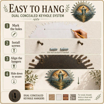 ⏳ Last Day 49% OFF – ✝️ Jesus Metal Wall Art Collection | Layered Christ Artwork with Radiant Sunburst, Dimensional Landscape Details & Concealed Keyhole Hangers ✨