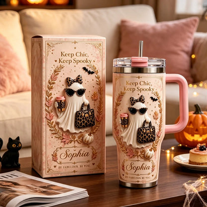 👻 Personalized Chic Spooky Leopard Ghost Halloween Tumbler
