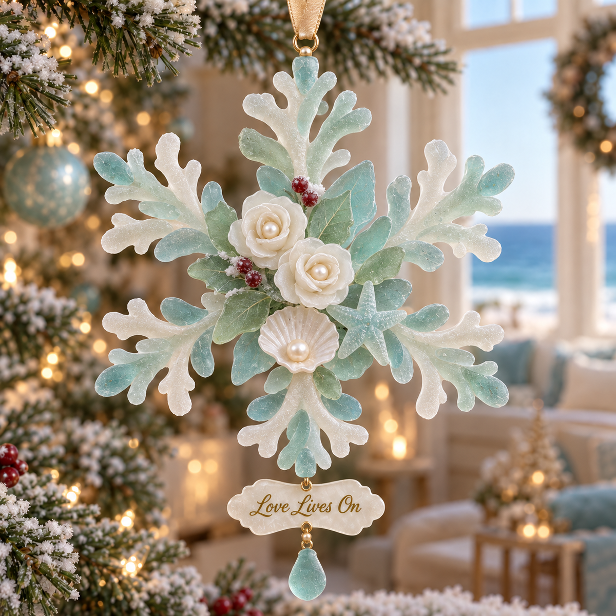 Coastal-style snowflake Christmas ornament