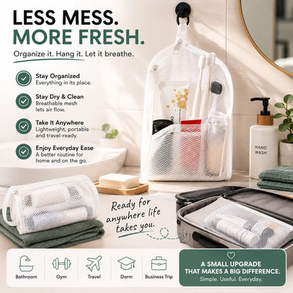 🧼 2-Pack Portable Quick-Dry Mesh Toiletry Bags – Hanging Travel Organizers with Toothbrush Slots