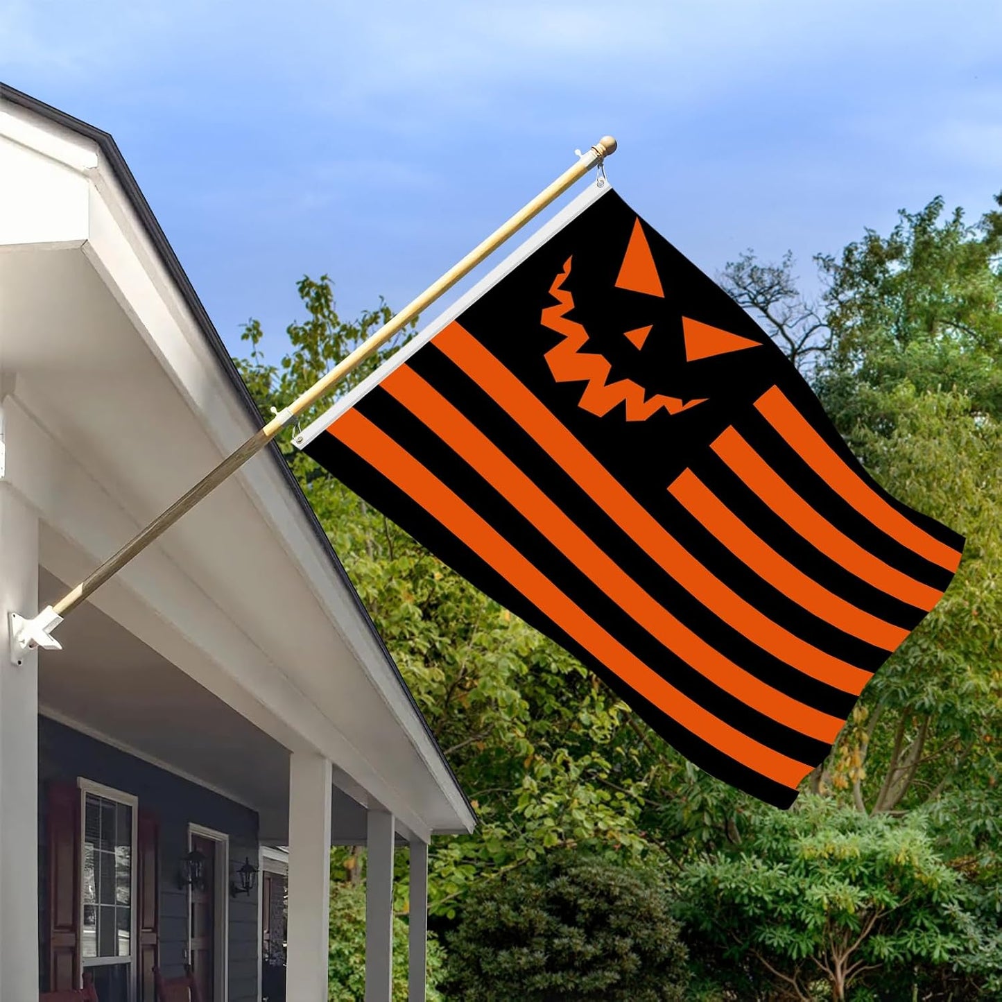 🎃Halloween Pumpkin Flag 3x5ft – Black Orange Striped Banner