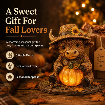 Solar Highland Cow Pumpkin Light